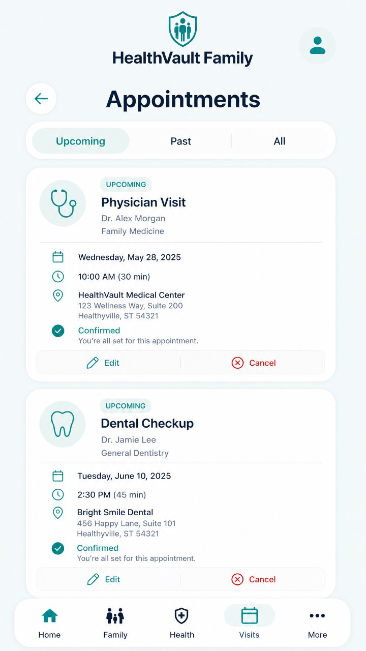 HealthVault Family appointments screen