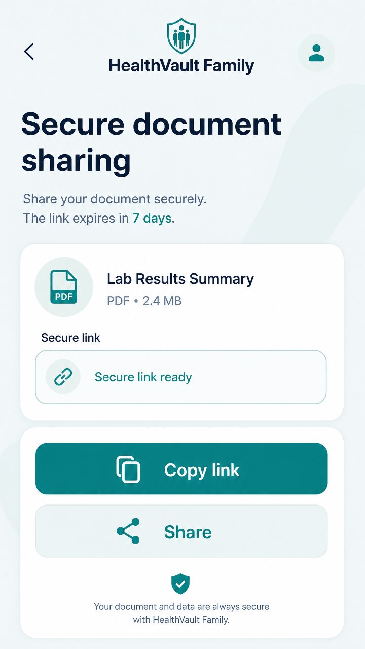 HealthVault Family secure document sharing preview